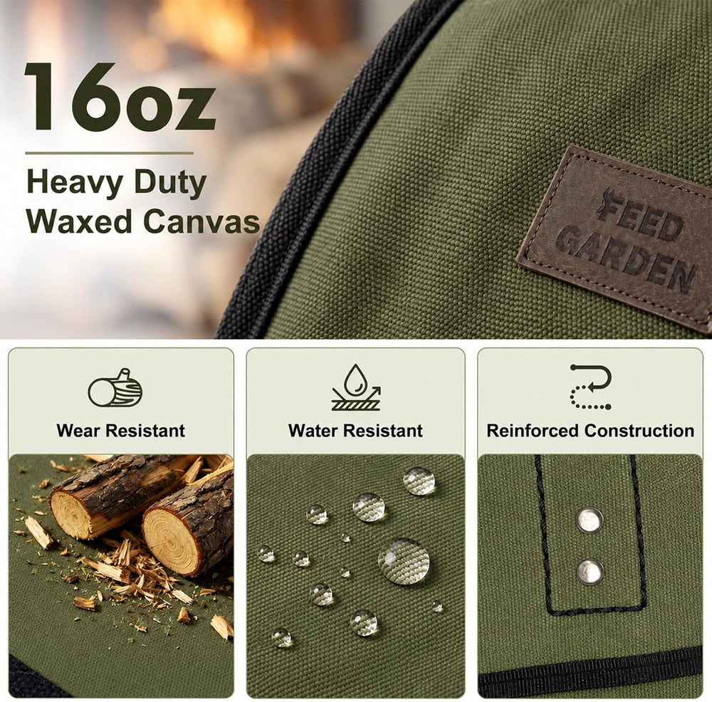 FEED GARDEN Extra Large Firewood Carrier, Waxed Canvas Log Carrier, Green