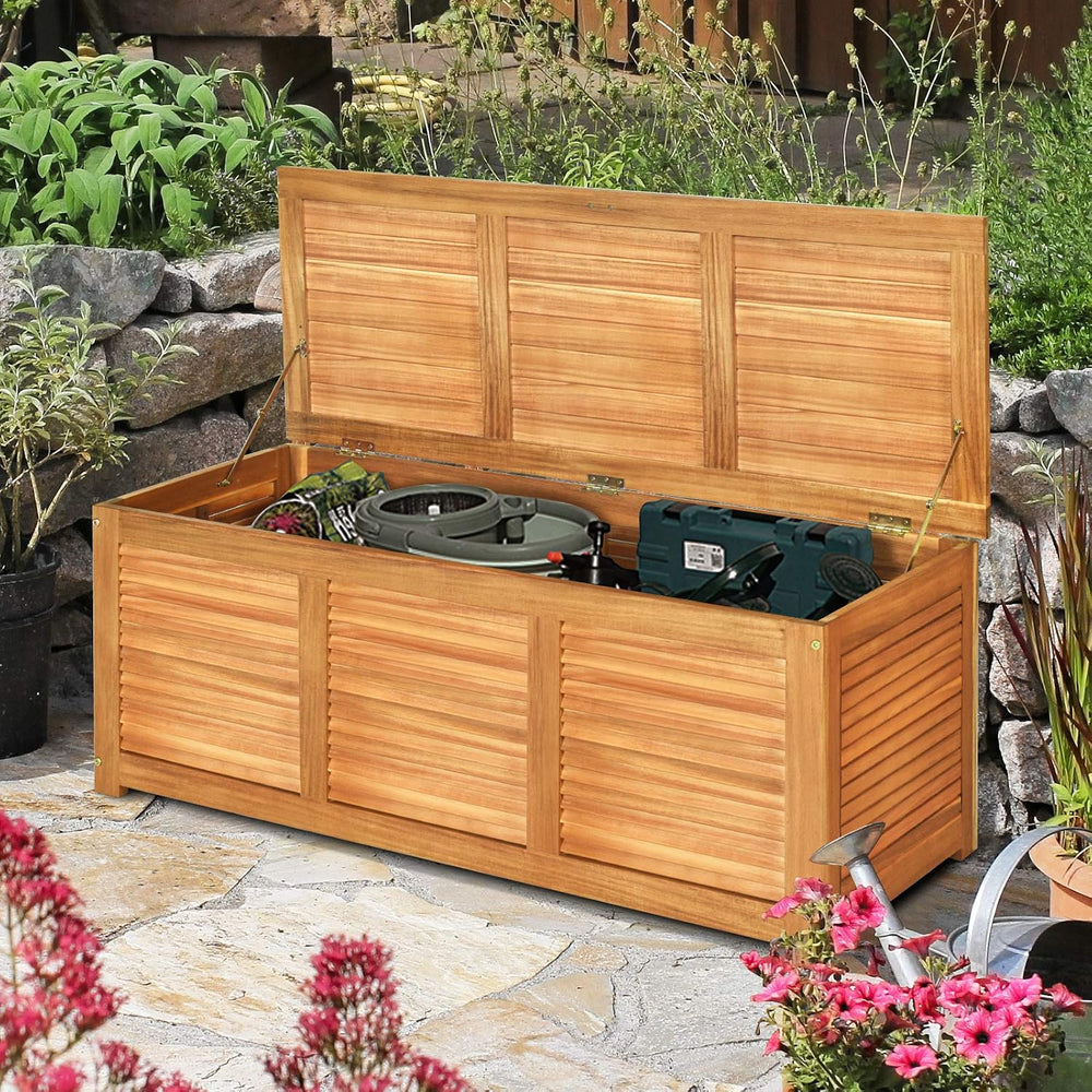 Tangkula 46 Gallon Acacia Wood Deck Box, Garden Backyard Storage Bench, Outdo...