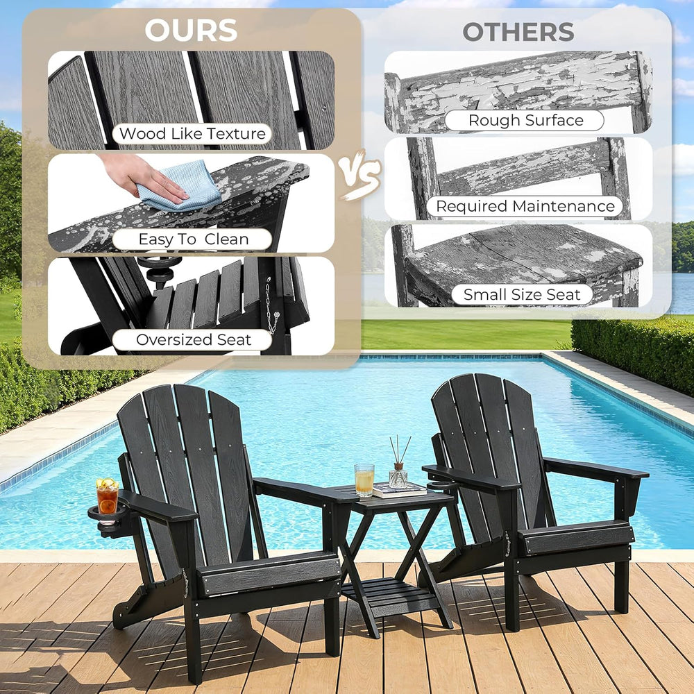 HDPE Folding Adirondack Chair, Outdoor Patio Chair with Cup Holder, Weather R...