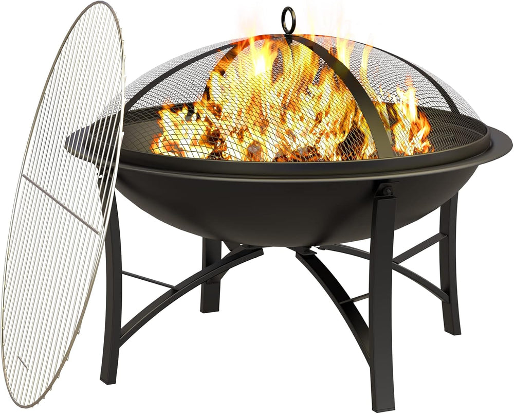 Fire Beauty Wood Burning Fire Pit, 2-in-1 BBQ Grill for Backyard Camping