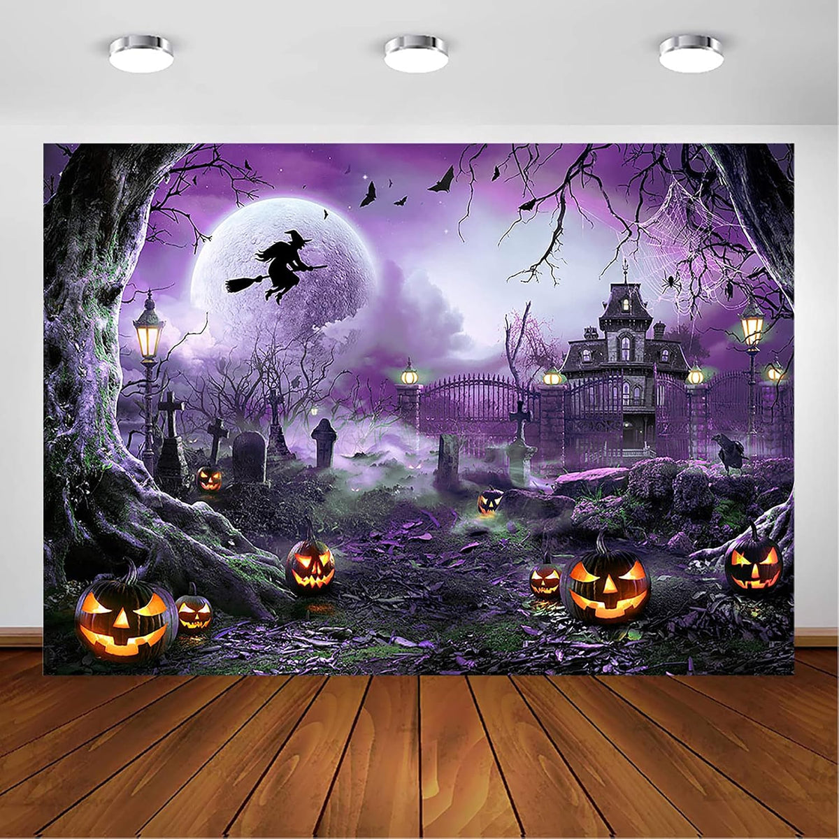 Avezano 10x7ft Purple Halloween Backdrop Spooky Photography Background