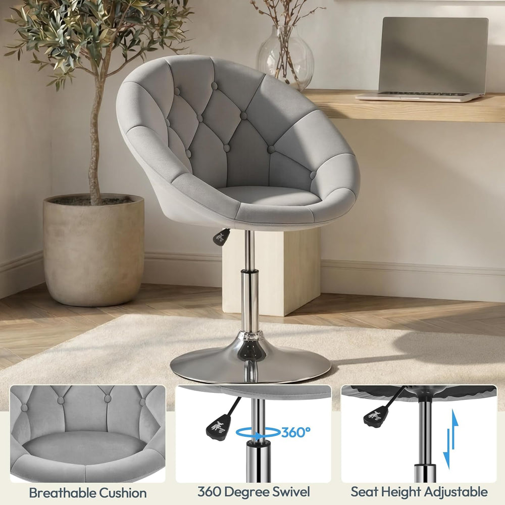 Yaheetech Adjustable Swivel Vanity Chair, Velvet Vanity Chair, Gray