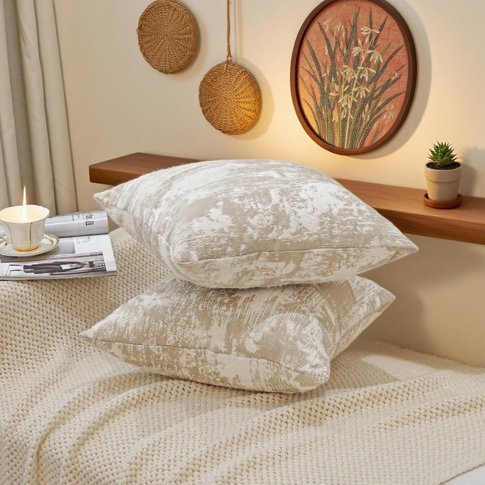 Beige Throw Pillow Covers 18x18 Inch Set of 2, Decorative Soft Plush Neutral ...