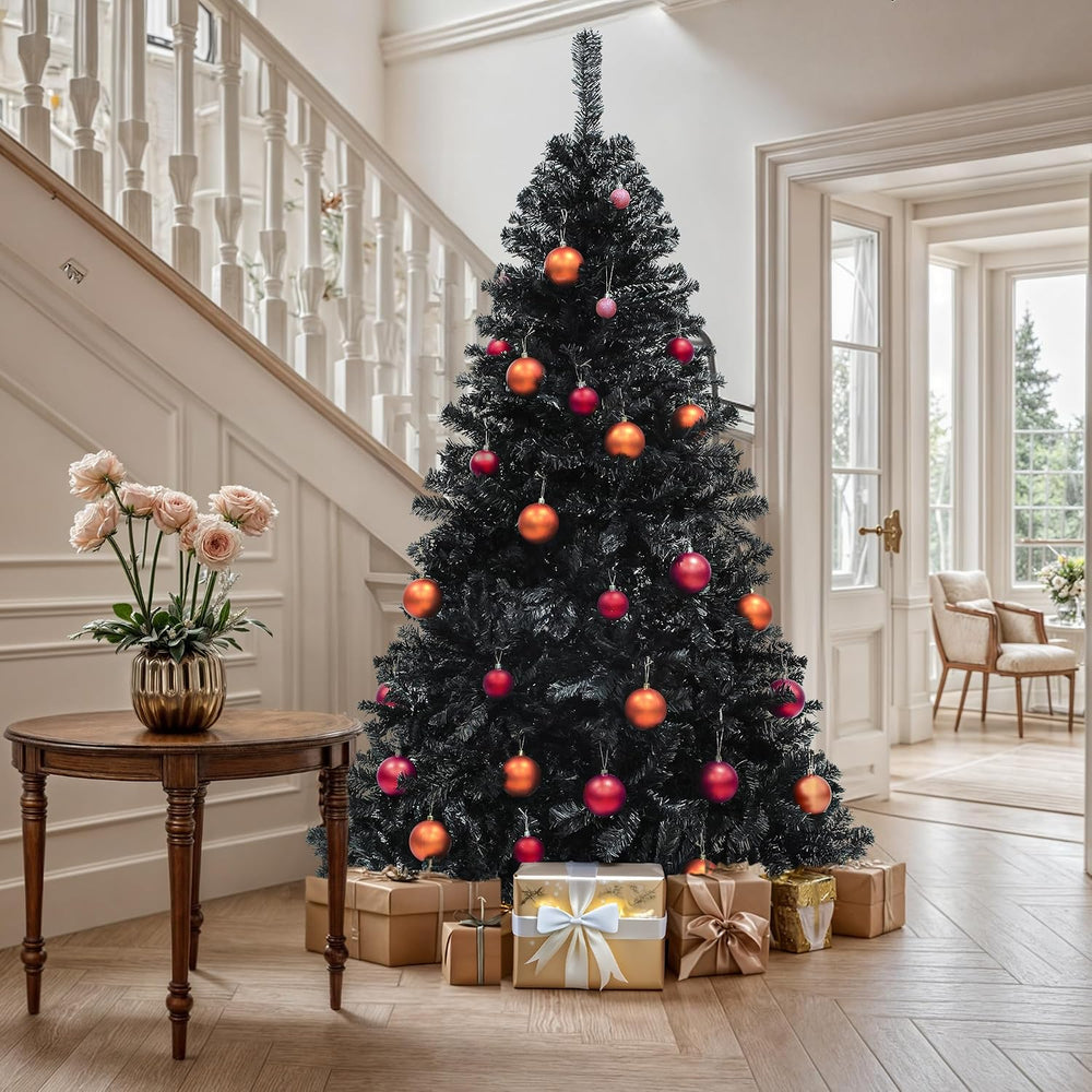 YITAHOME 6ft Black Halloween Artificial Christmas Tree with 818 Branch Tips