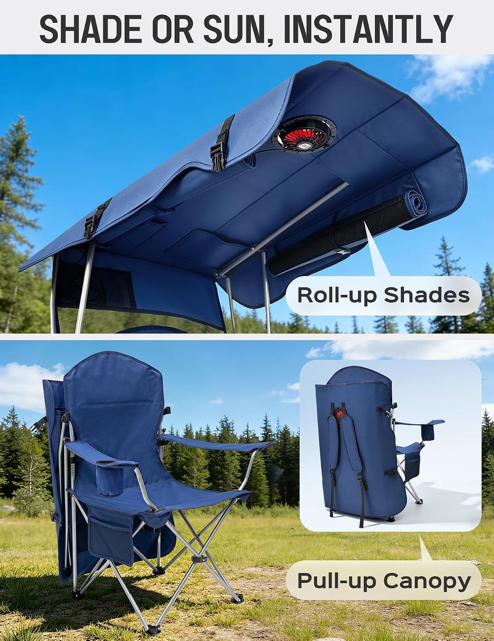 EO Living Folding Canopy Chair with Built-in USB Fan (Battery Not Included)