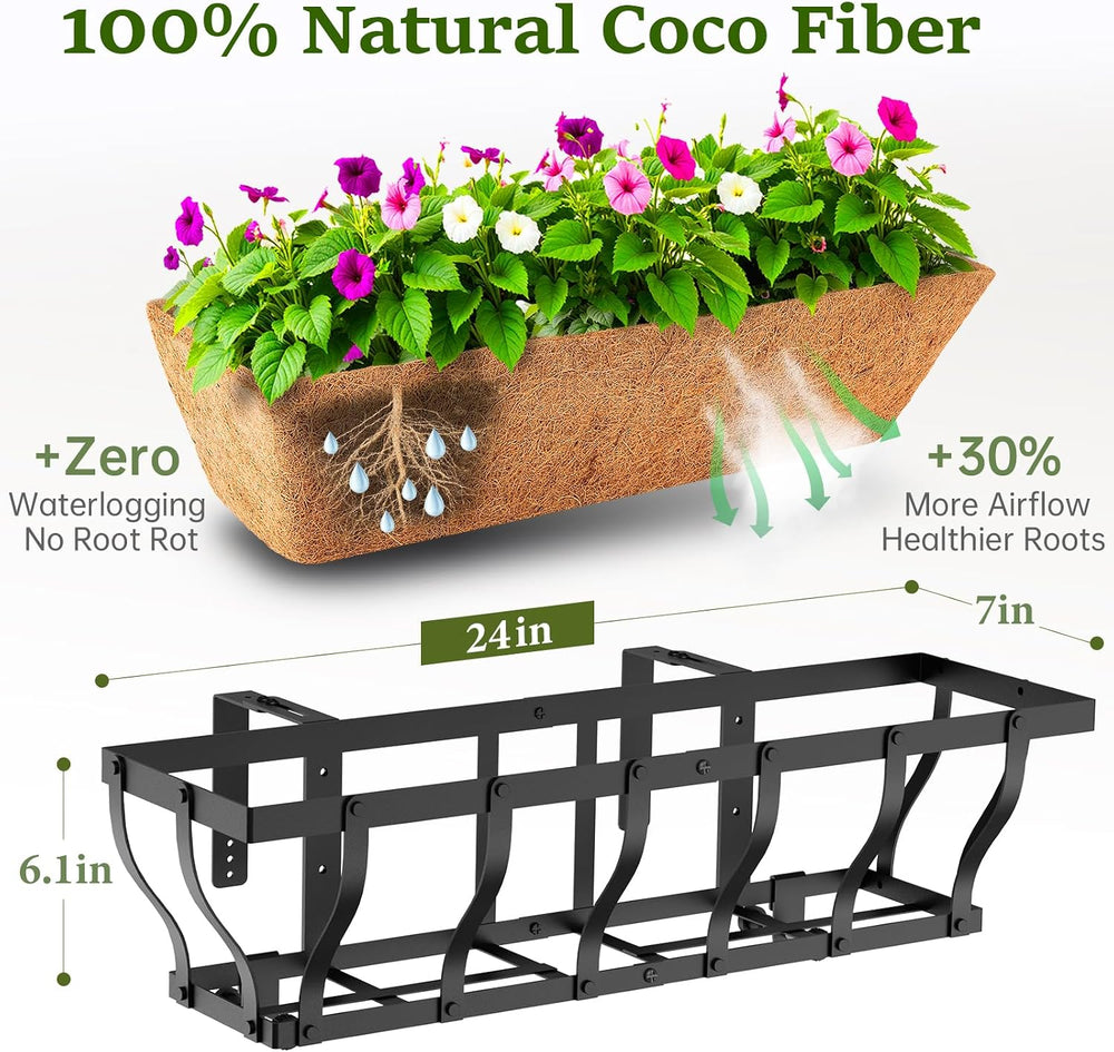 VOXOR Railing Planter Boxes, Heavy Duty Window Box Planters, Adjustable Balco...