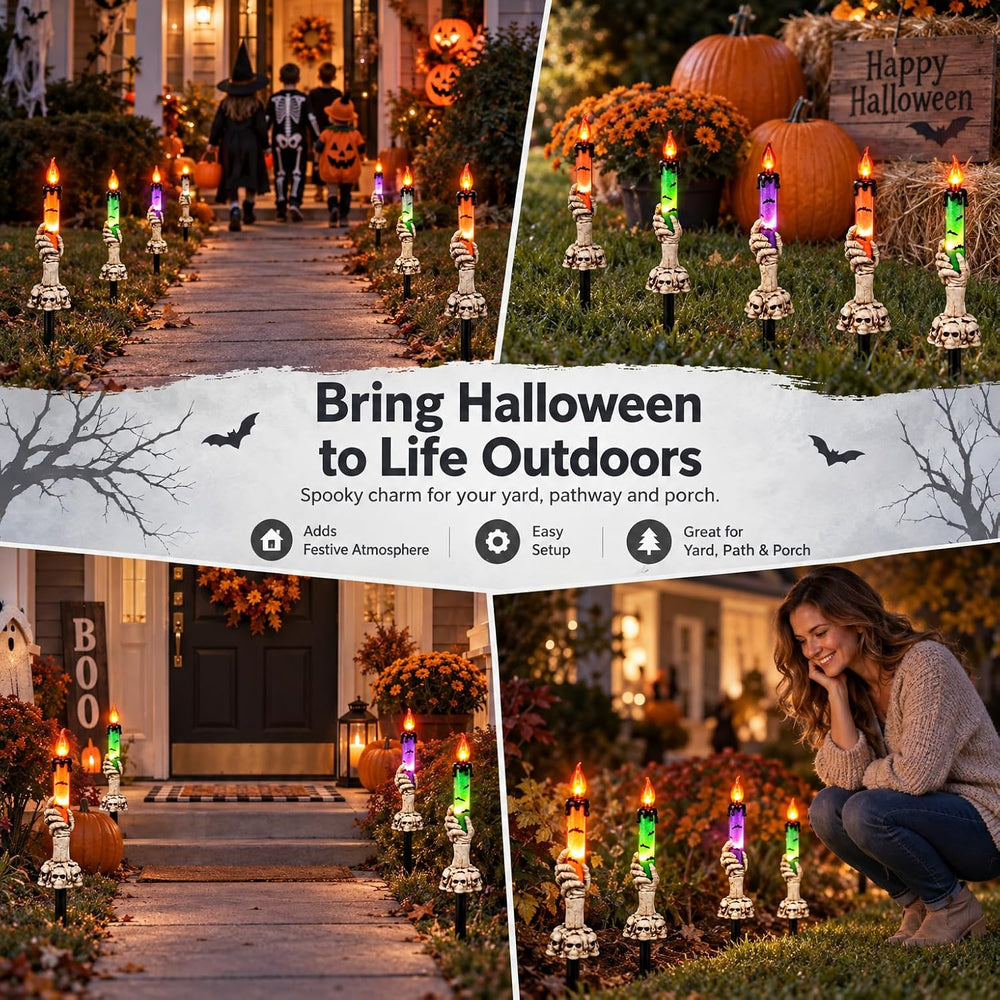 5-Pack Halloween Pathway Lights, Skeleton Hand Candle Yard Stakes