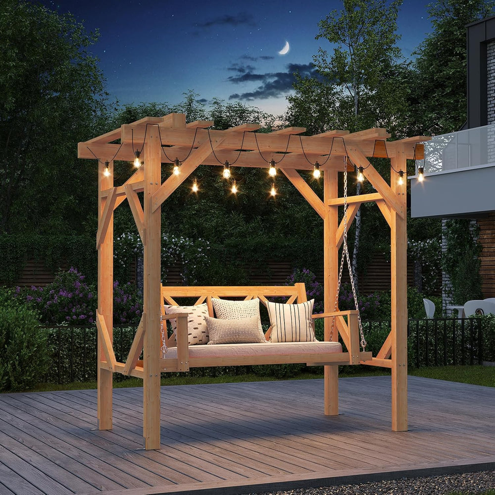 Aoxun 5 FT Cedar Wood Porch Swing, Outdoor Pergola Swing for 3 Person