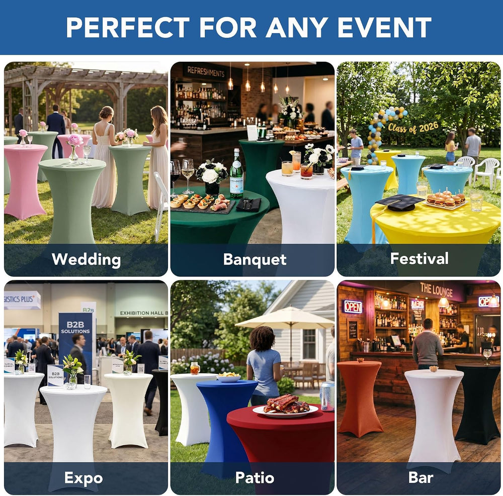 Cocktail Table Covers-White Spandex Round High Top Table Cloths Party