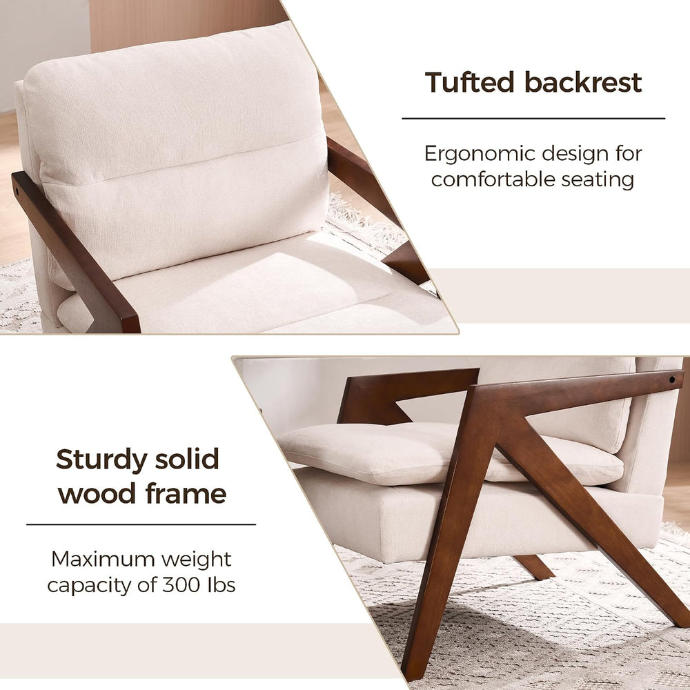 Mid-Century Modern Accent Chair with Solid Wood Frame，Tufted Upholstered Chen...