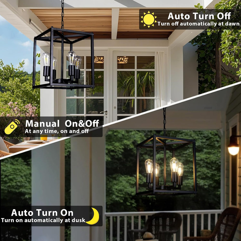 Solar Chandelier Outdoor, 14" Farmhouse Waterproof Dimmable Hanging Pend...