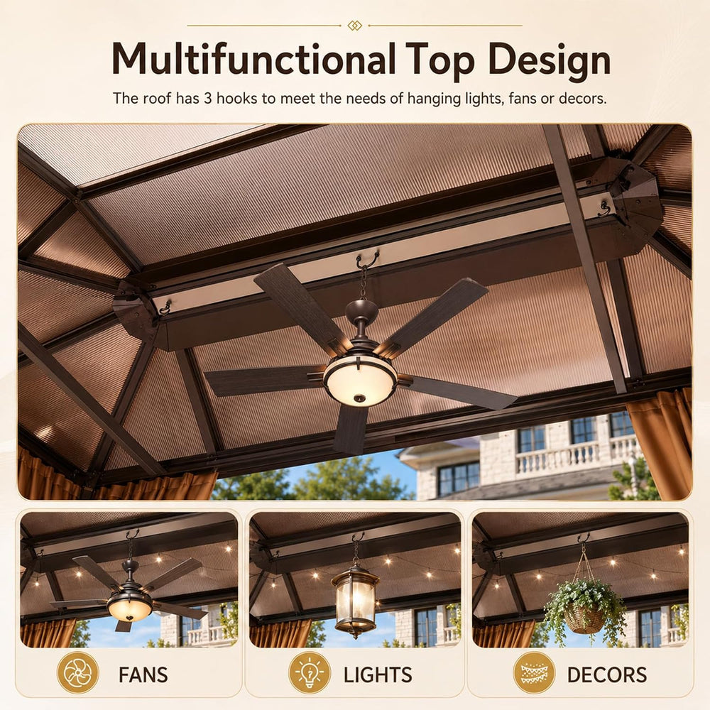 Aoxun 12'x16' Outdoor Gazebo with Double Polycarbonate Roof Brown