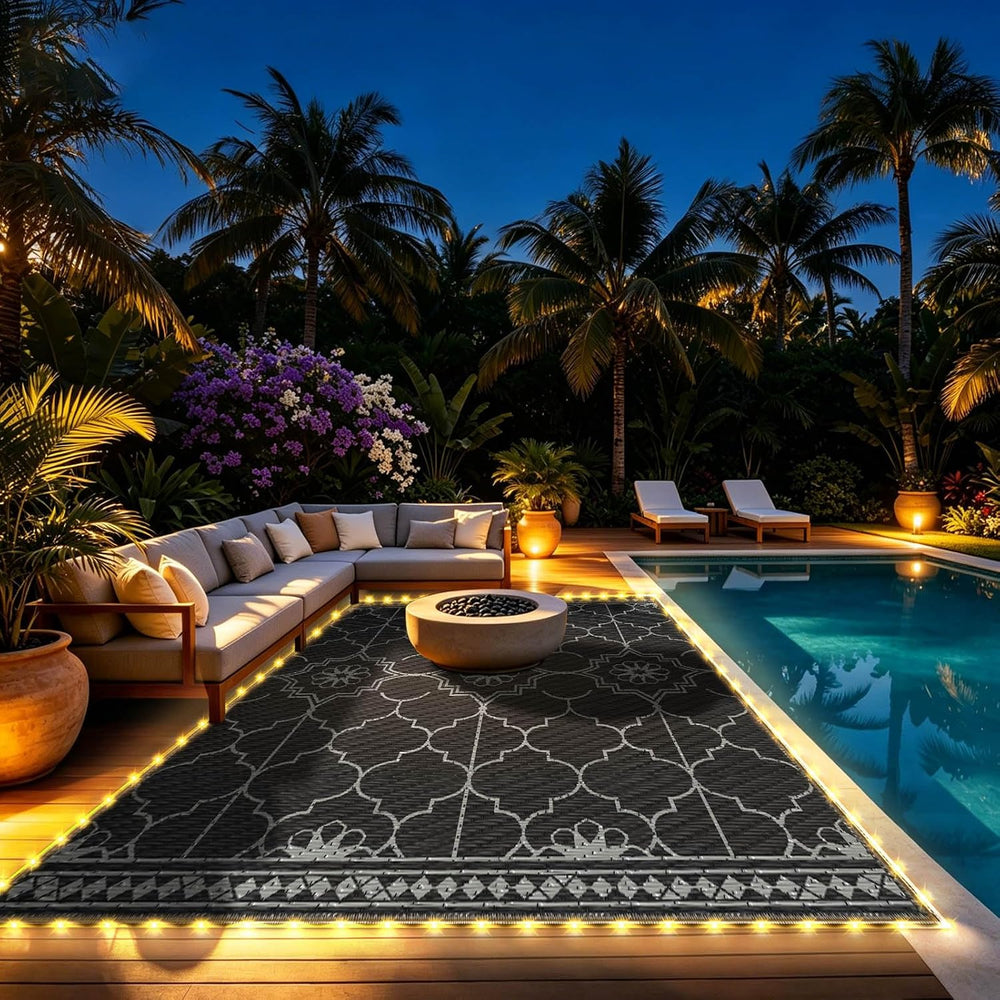8x10Ft Outdoor Rug, Solar Powered Outdoor Rug with 113LEDs Strip Lights for H...