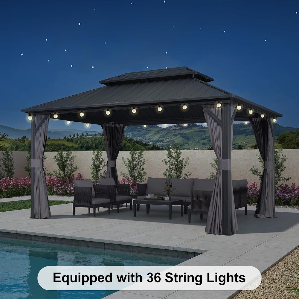 PURPLE LEAF Patio Hardtop Gazebo 10' x 14' Aluminum with Light, Grey