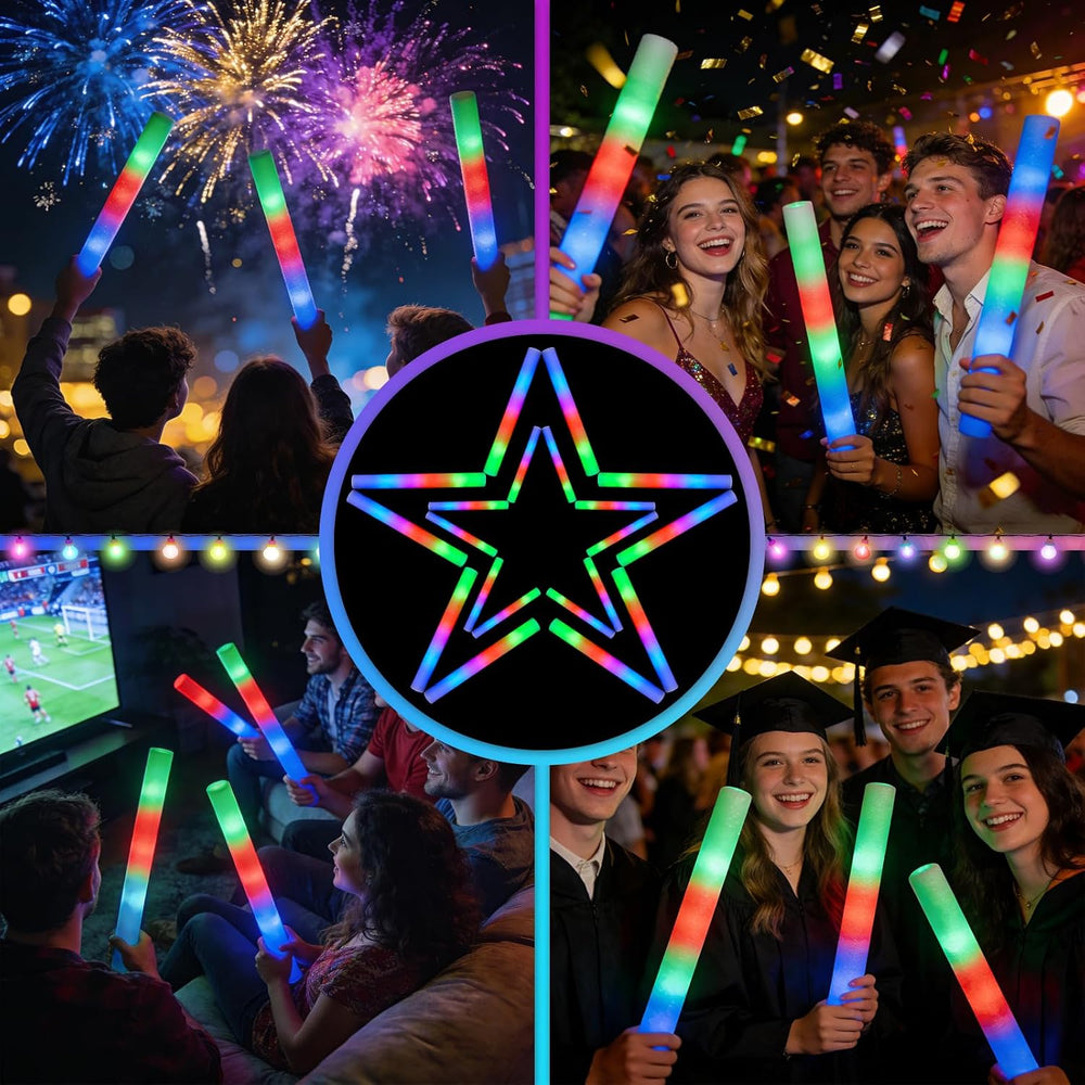SHQDD 70PCS Foam Light Up Sticks, Glow in the Dark Party Supplies with 3 Colo...