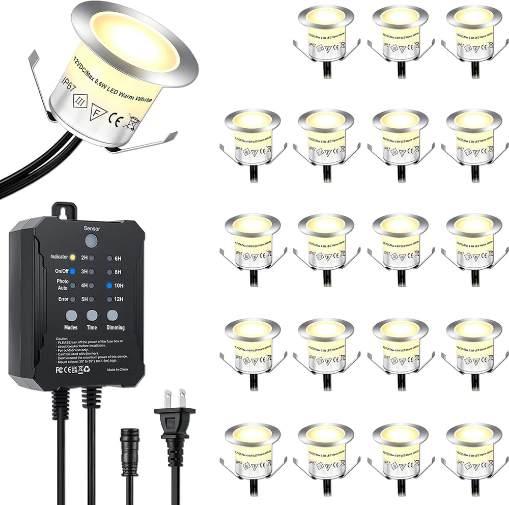 Dimmable LED Deck Lights with Timer and Photocell Sensor, 20 Pack Recessed De...