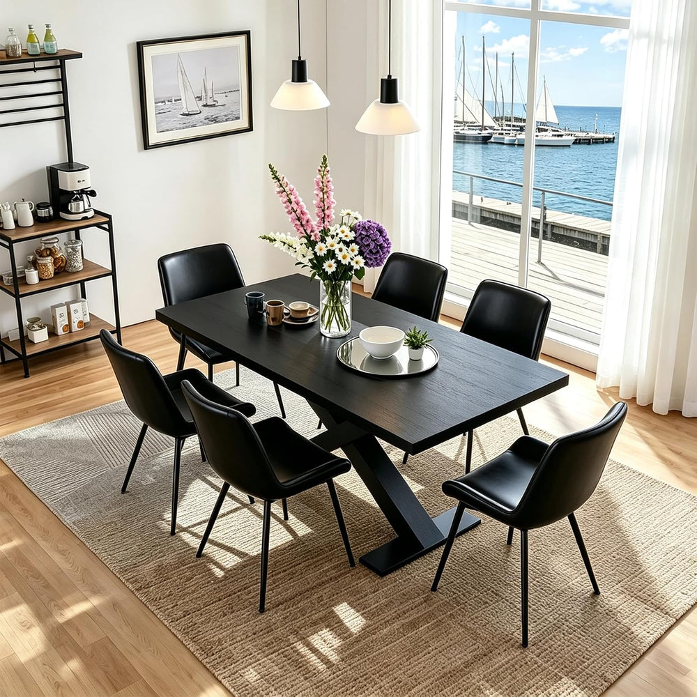 CangLong Modern Dining Chairs Set of 2, Faux Leather Upholstered Armless Acce...