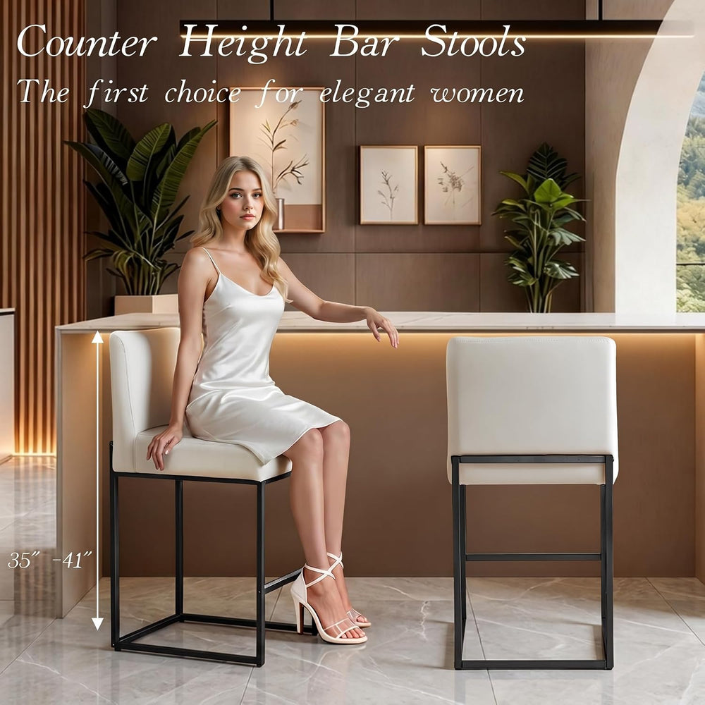 26" White and Black Counter Heigh Bar stools Set of 3,Faux Leather
