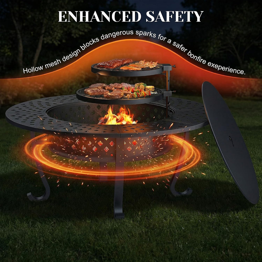 43" Fire Pit for Outside Wood Burning, 3 in 1 Firepit with 2 Grills
