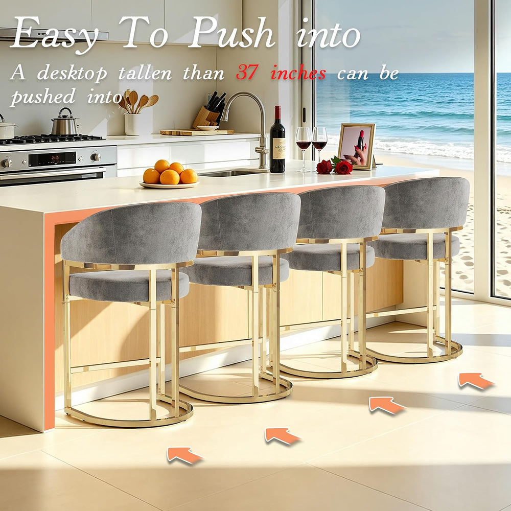 Modern Counter Height Bar Stools,Bar Stools Set of 4,Velvet Upholstered Barre...