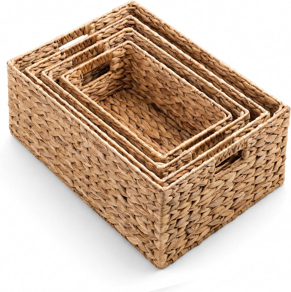M4DECOR Set of 4 Water Hyacinth Storage Baskets for Shelves – Handwoven Wicke...