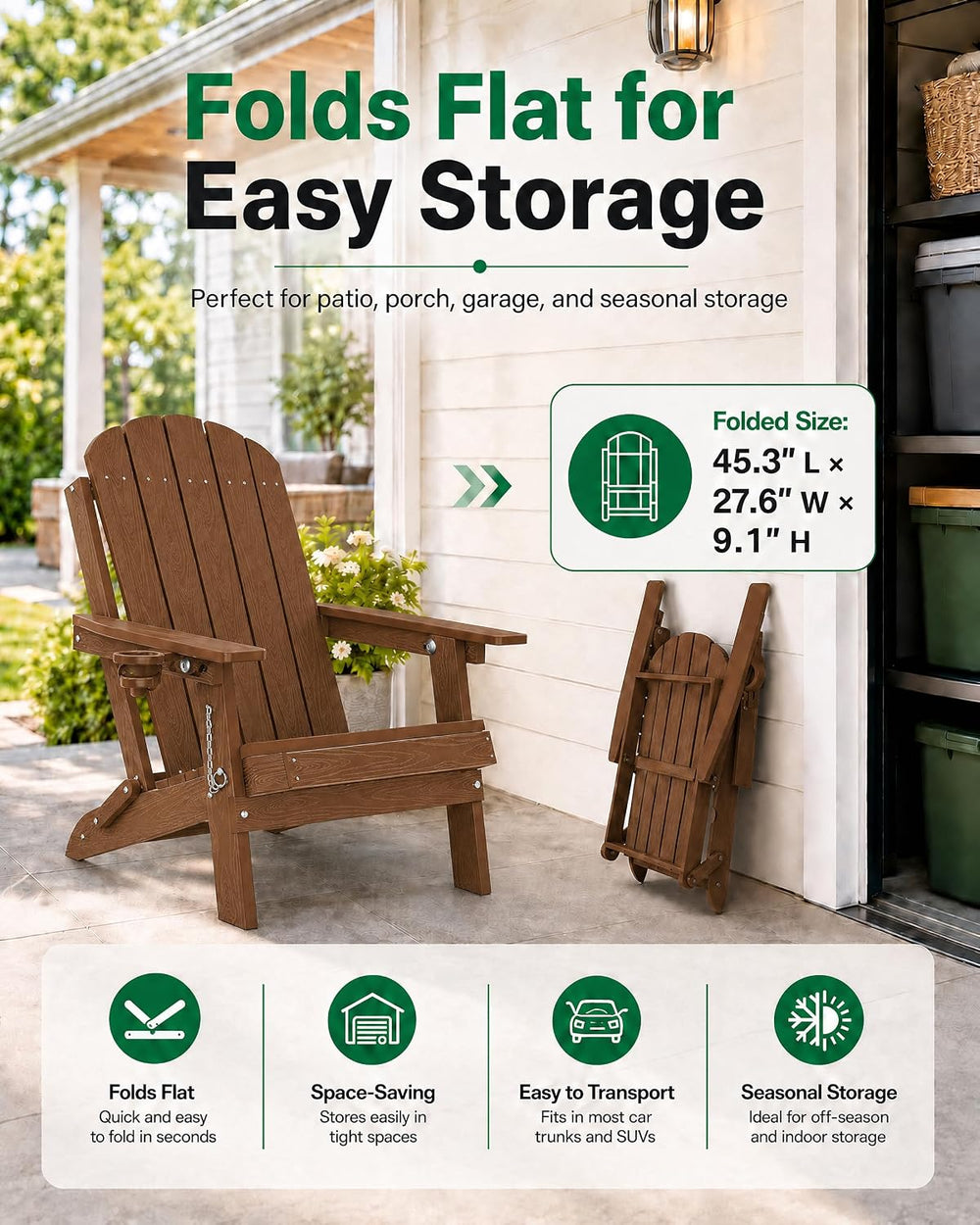YEFU Adirondack Chairs Set of 2 for Outdoor: Folding Adirondack Chair