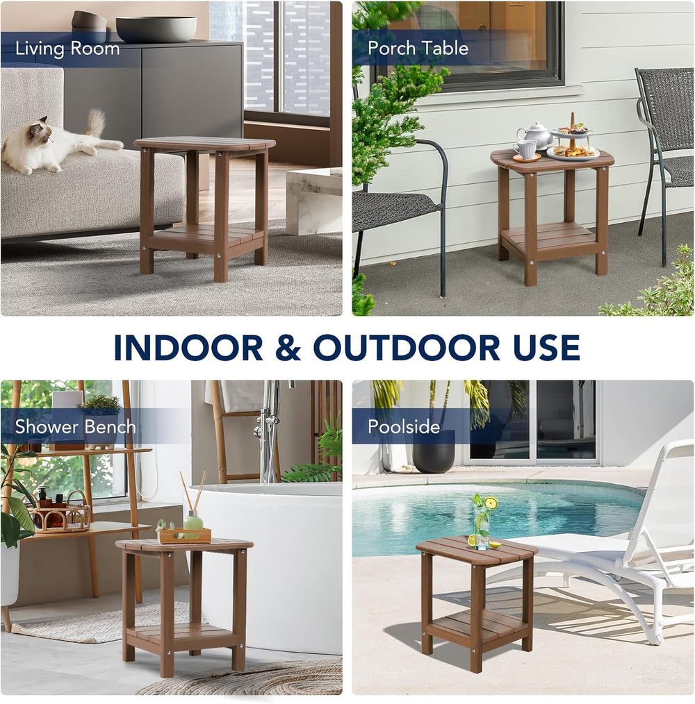 nalone Adirondack Side Table 16.5" Outdoor Side Table HDPE Plastic Doubl...