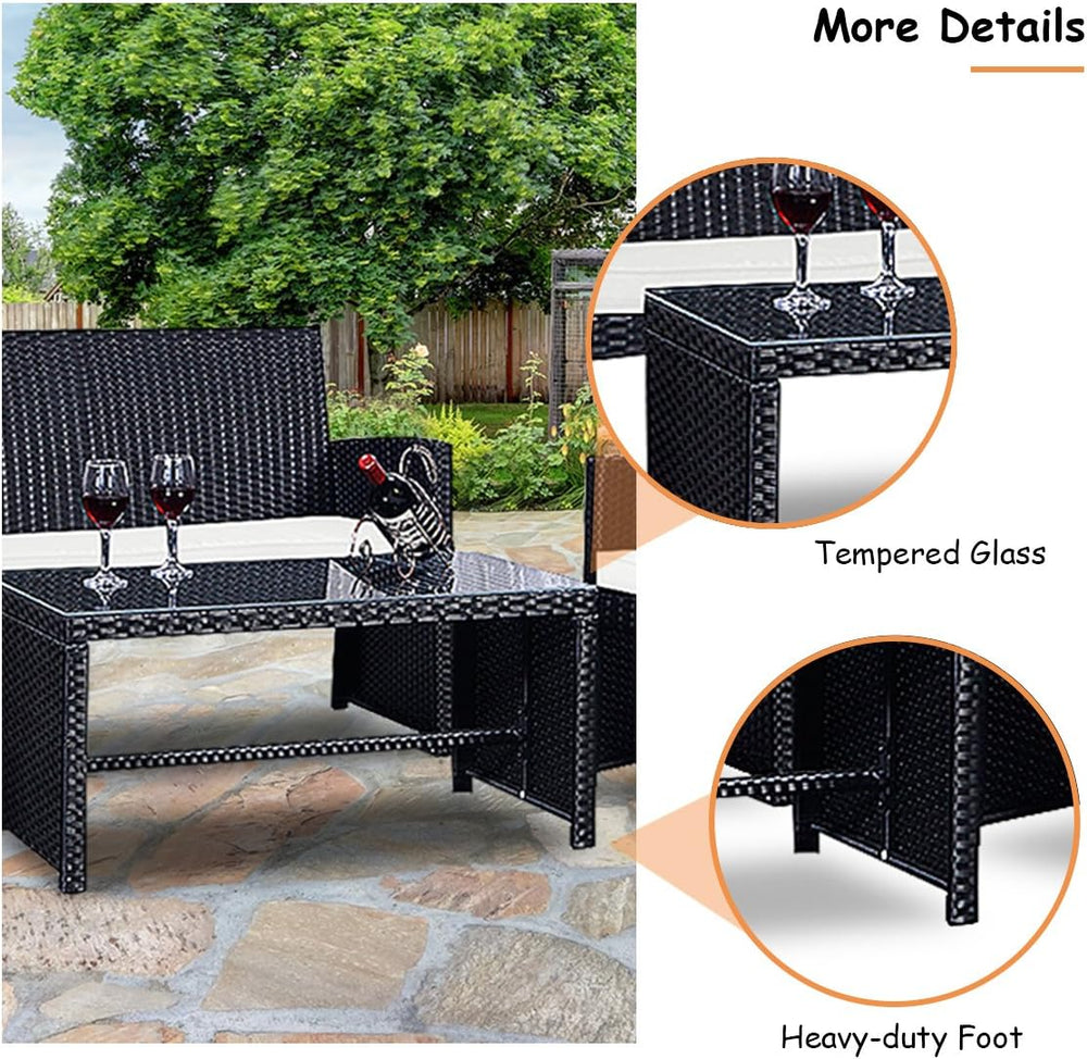 Goplus 4-Piece Rattan Patio Furniture Set, Outdoor Wicker Conversation Sofa w...
