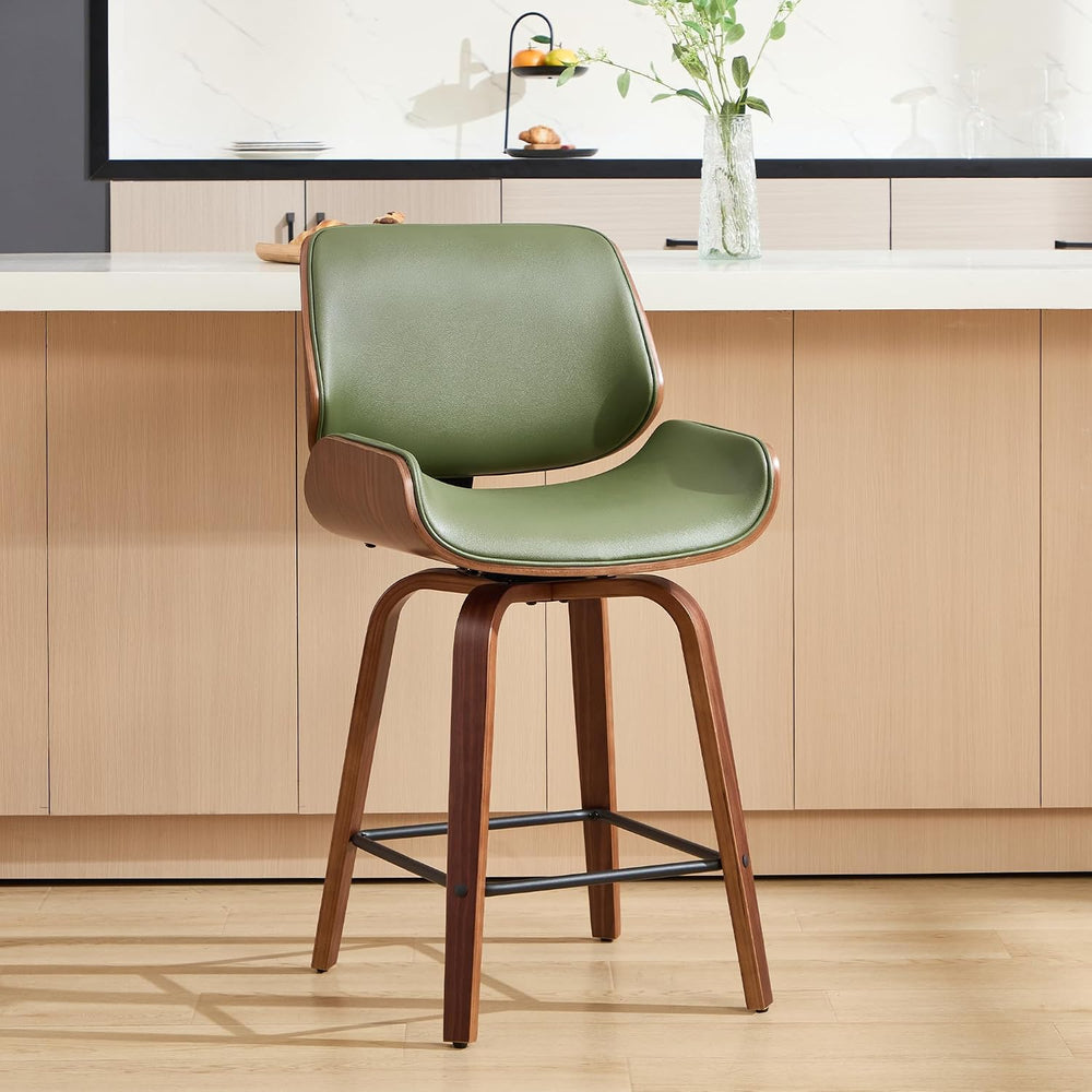 Swivel Bar Stools Set of 2,24" Upholstered Faux Leather Barstools,Mid Ce...