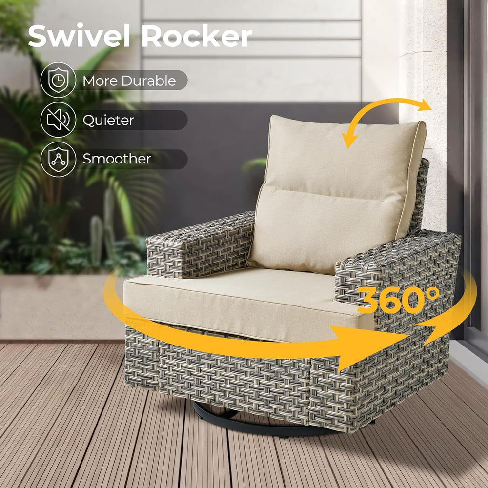 HOOOWOOO Outdoor Sectional Patio Furniture Set,9 Pieces Wicker Conversation S...