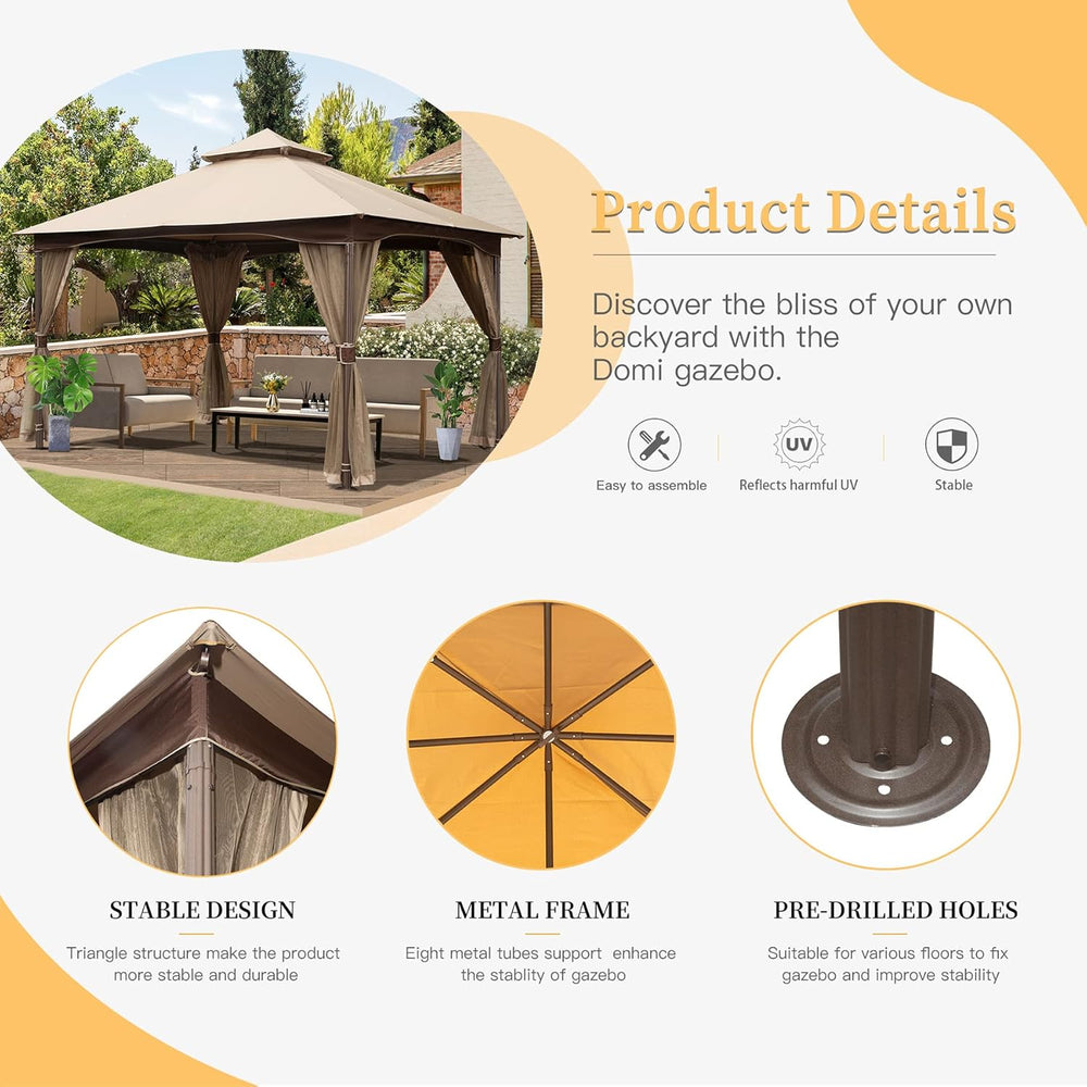 Domi 10' x 13' Outdoor Canopy with Mosquito Netting, Double Roof Soft...