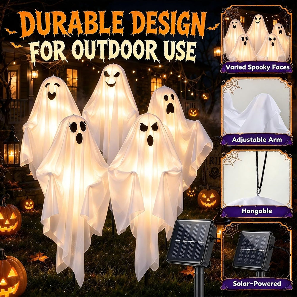 5 Pack Halloween Decorations Outdoor - Solar Ghost Light for Yard Decor