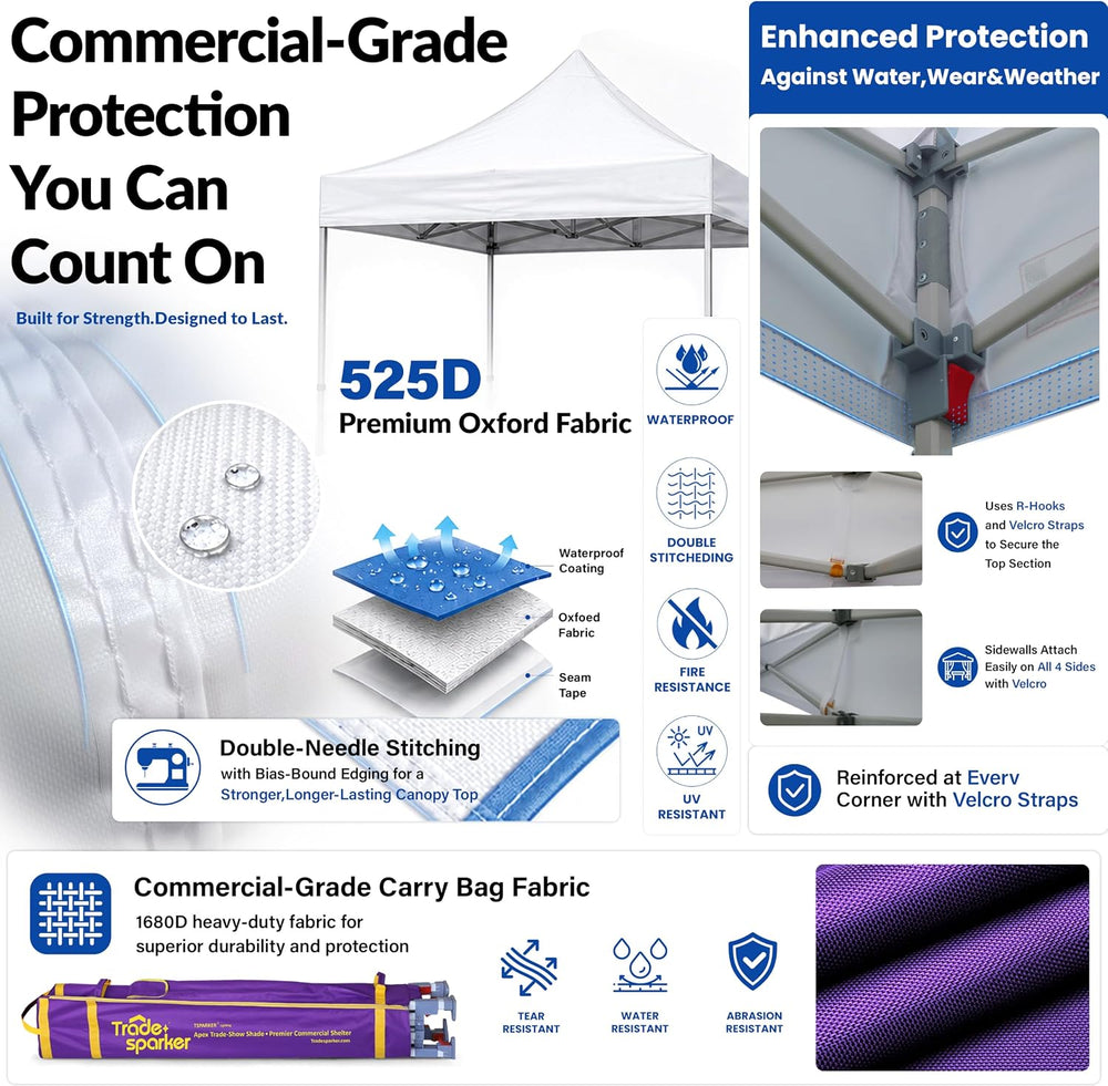 Tradesparker 10x10 Pop Up Canopy Tent,Commercial Movable Canopy with ApexCore...