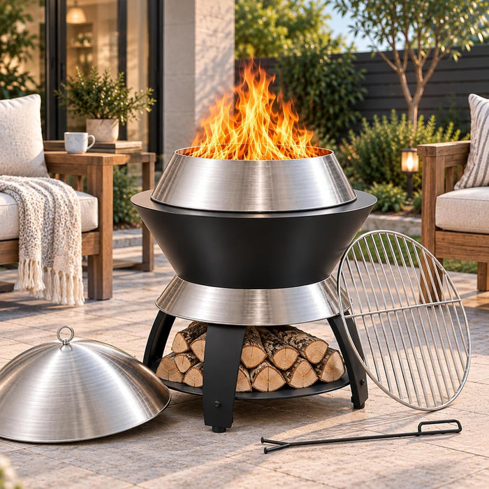 ONBRILL 20 Inch Smokeless Firepit, 2 in 1 Stainless Steel Potable Fire Pits