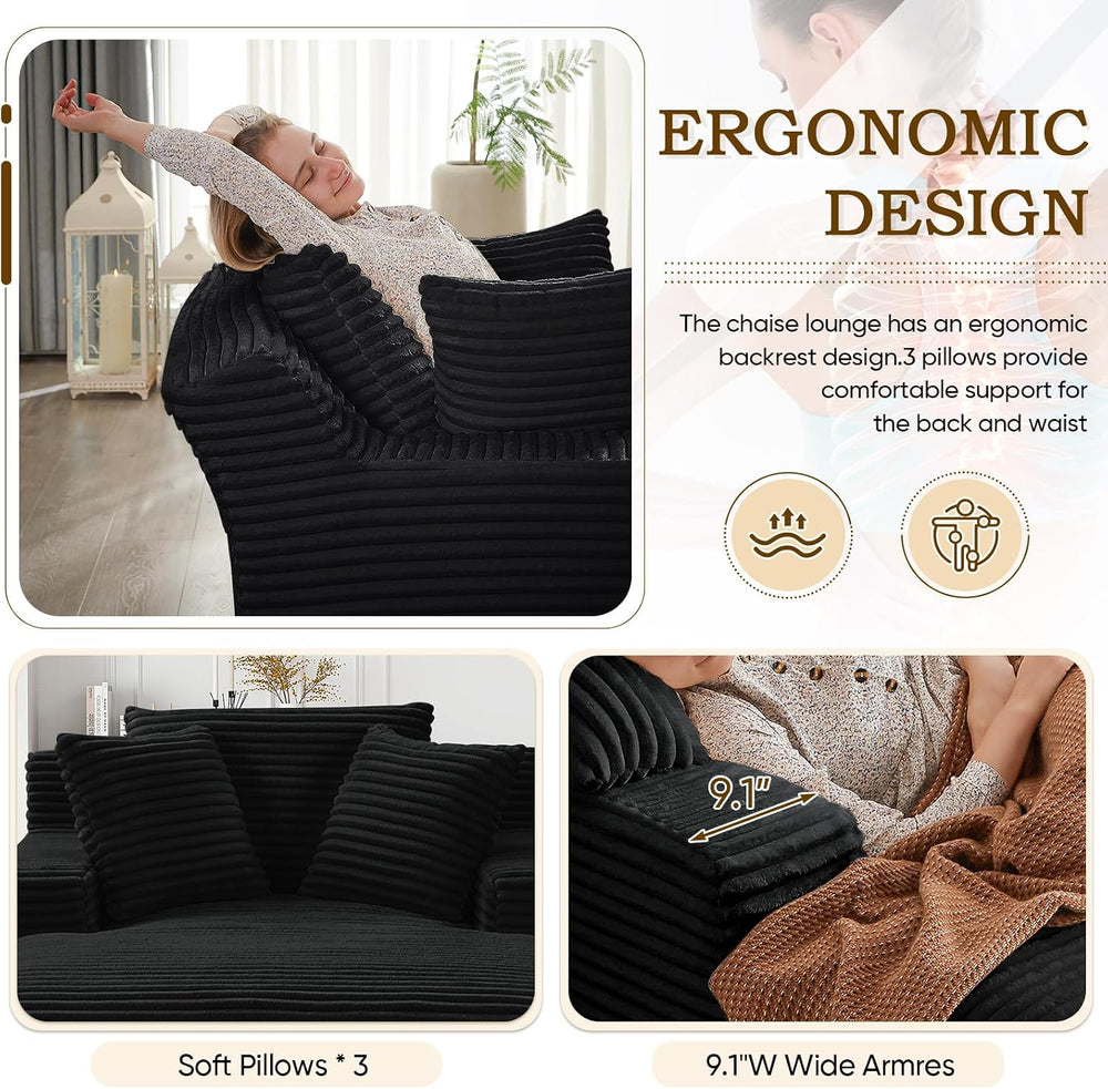 Oversized Chaise Lounge Chair Indoor,50" W Upholstered Corduroy Sofa wit...