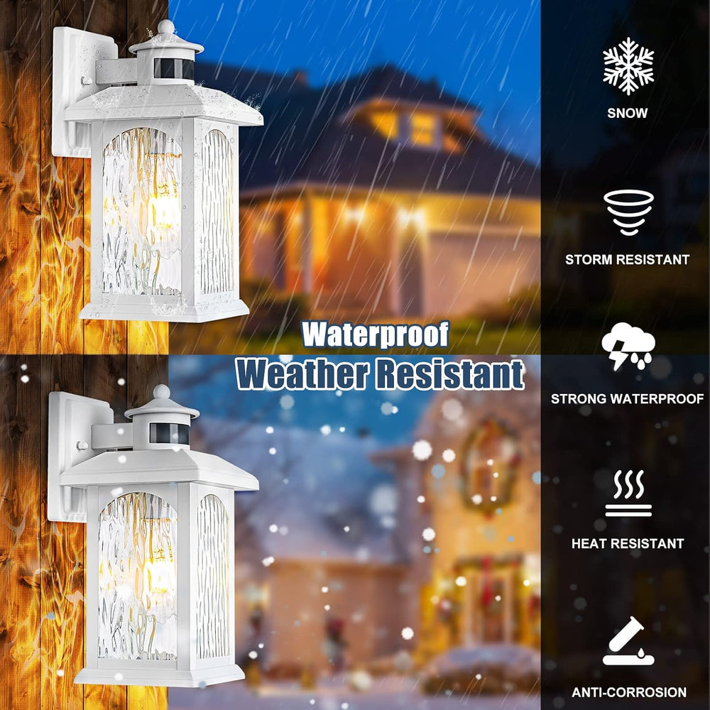 FILIYANO White Motion Sensor Outdoor Wall Lights, Dusk to Dawn, 2 Pack