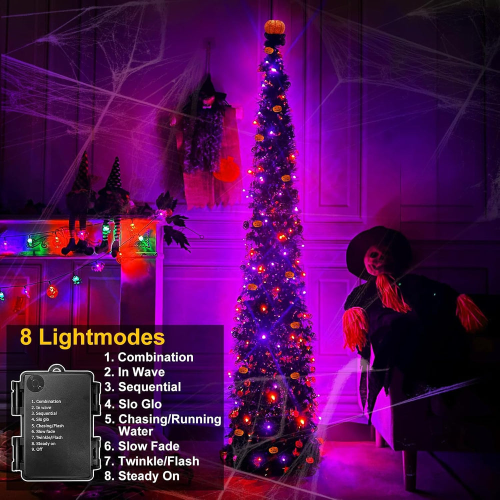 6 Ft Black Tinsel Halloween Tree with Lights Halloween Decorations