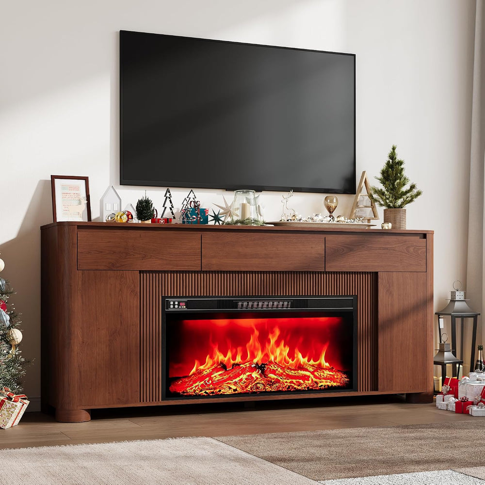 YANSNWO 70" Fireplace TV Stand for TVs Up to 80", Walnut