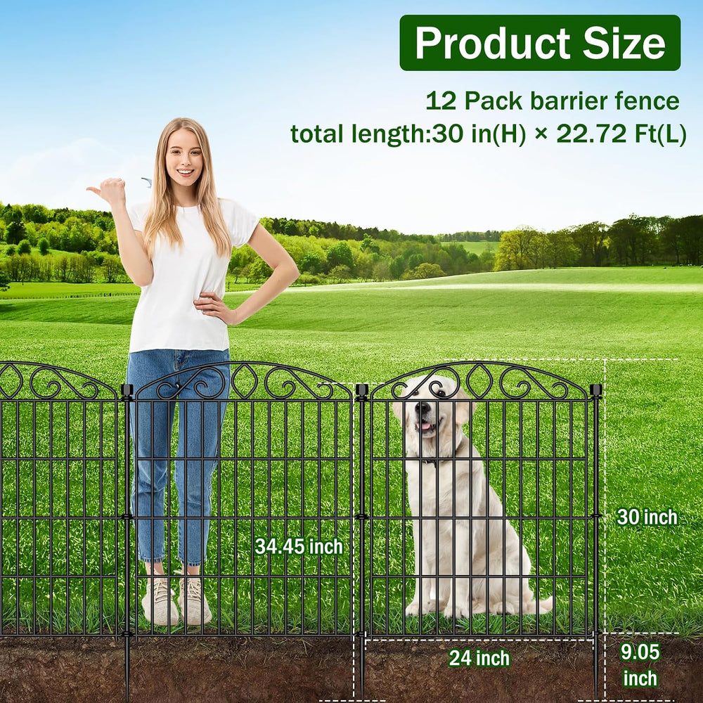 12 Panel No Dig Decorative Garden Fence with Gate 30" H x 22.72'L fo...