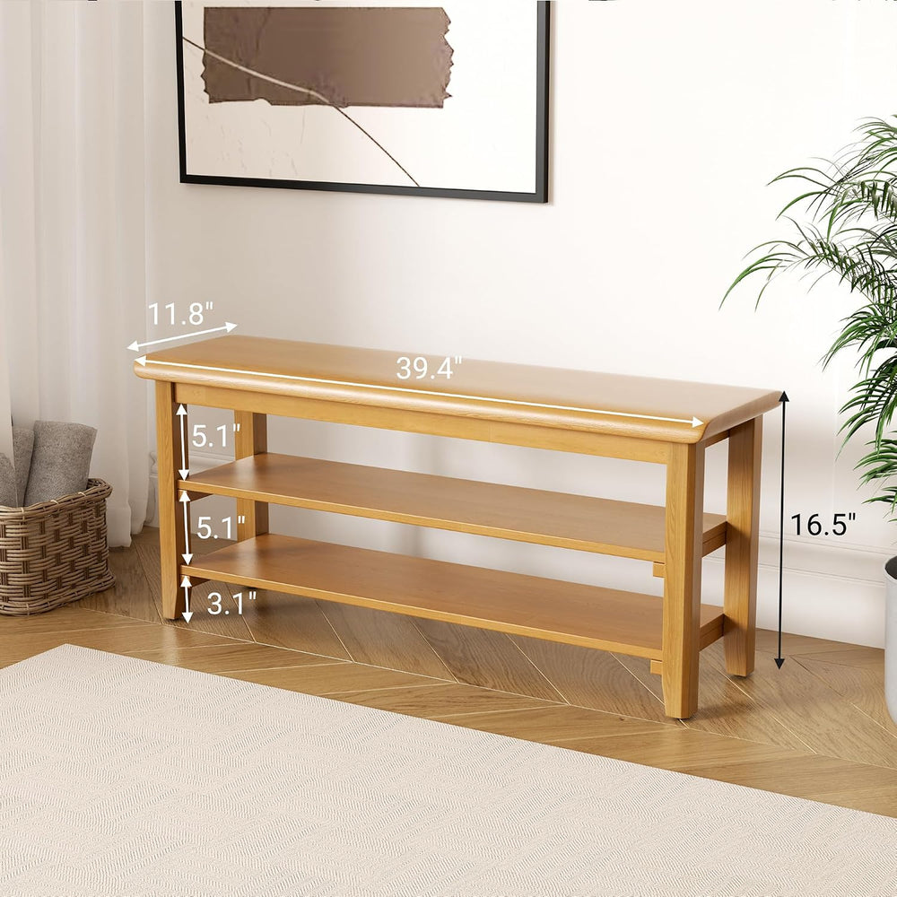 Shoe Rack Bench Mid Century Modern 2-Tier Shoe Rack Organizer for Entryway Ha...