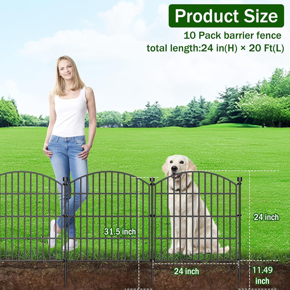 10 Panel No Dig Decorative Garden Fence 24" H x 20'L Outdoor Dog Bar...