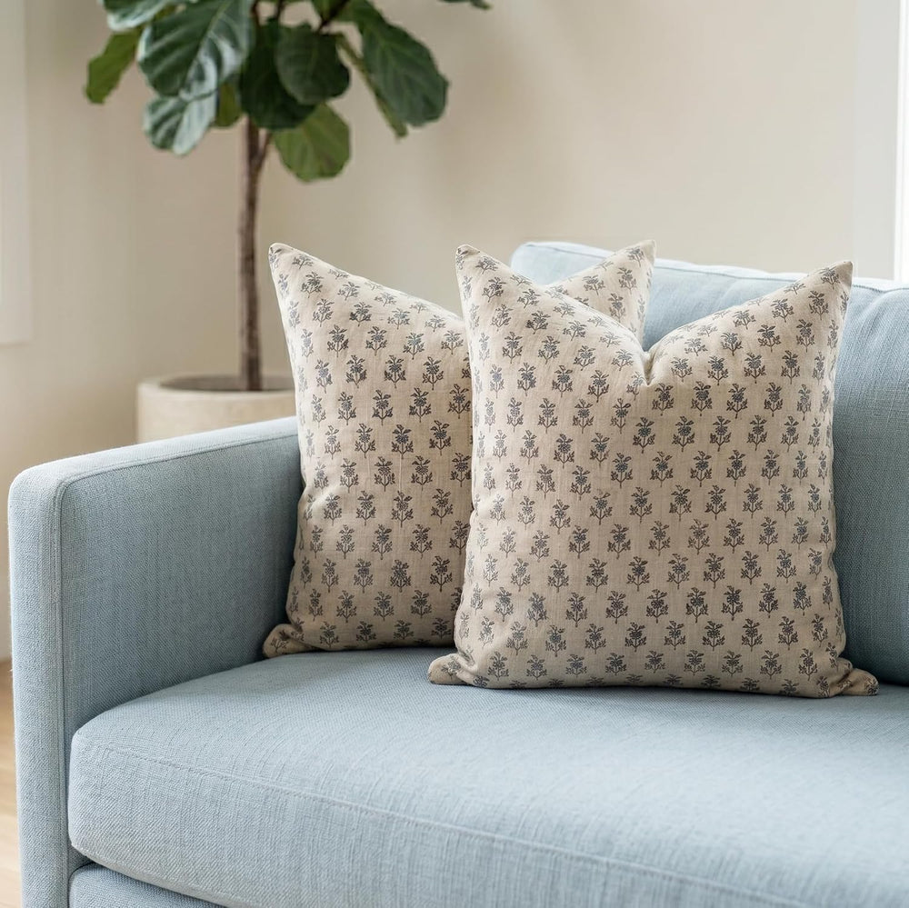 Linen Throw Pillow Covers 20x20 inch Soft sage and Blue Decorative Pillow Cov...
