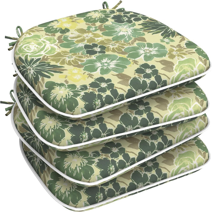 LVTXIII Outdoor Chair Cushions for Patio Furniture Set of 4, Water Repellent Patio Chair Cushions 17"x16" with Ties, U-Shaped Dining Chair Pads for Garden Kitchen Use, Green Rose