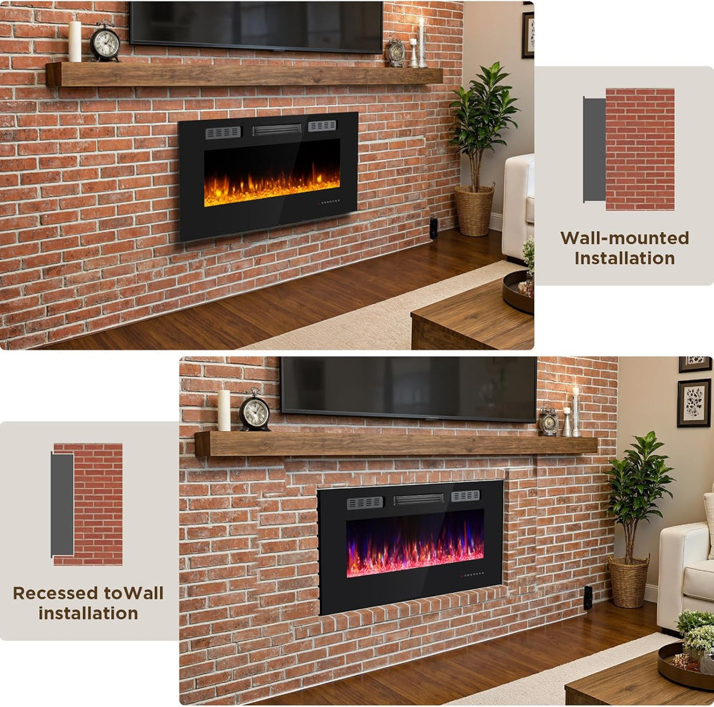 42 Inch Electric Fireplace with Crystal, Electric Fireplaces Insert, Wall Mou...