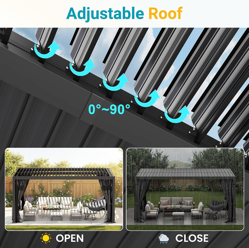 Pergola 12'x16' with Adjustable Roof & Thick Aluminum Frame for A...
