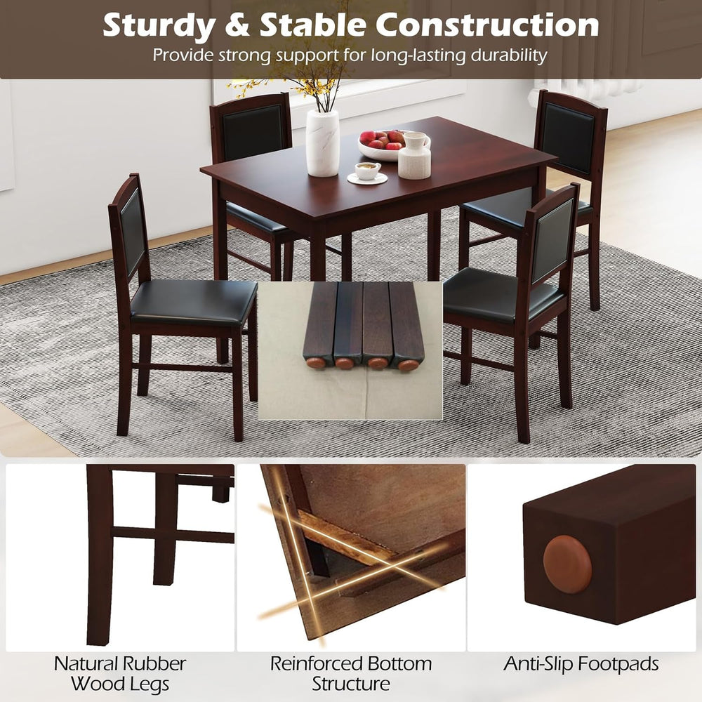 Giantex 5-Piece Dining Table Set for 4, Wooden Kitchen Table and Chairs with ...