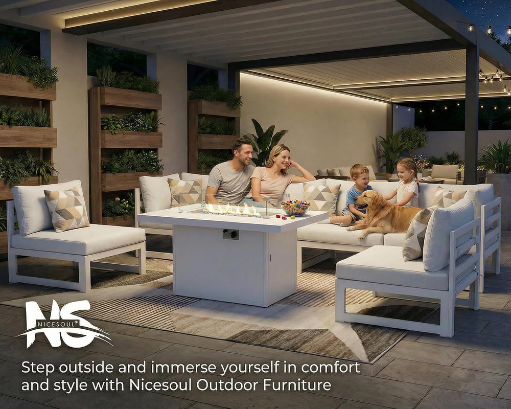 NICESOUL 9 Pcs Oversized Modern Aluminum Patio Furniture Set, 500lbs Heavy Du...