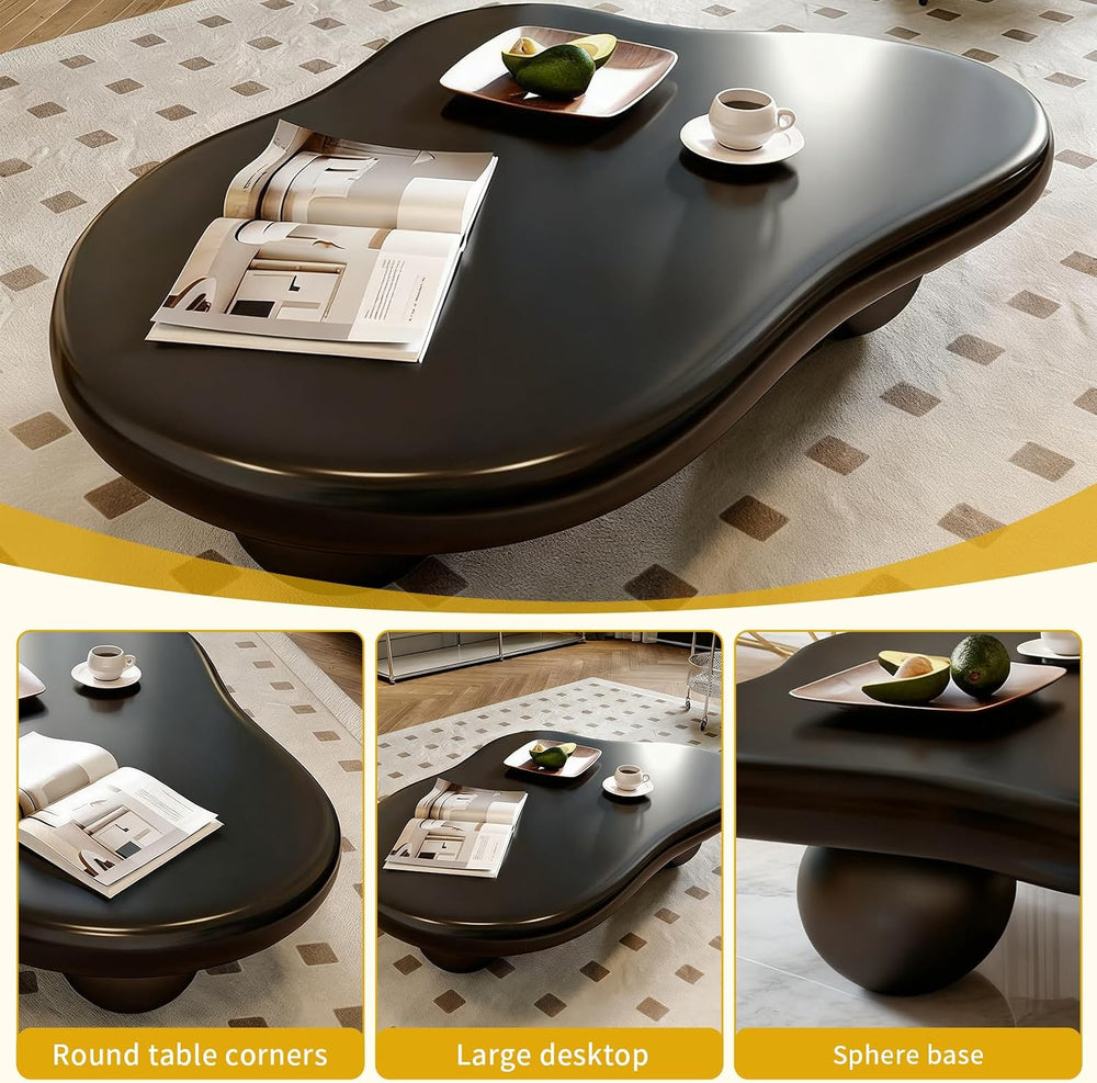44” Cloud Shaped Coffee Table, Modern Irregular Oval Pedestal Coffee Tables w...