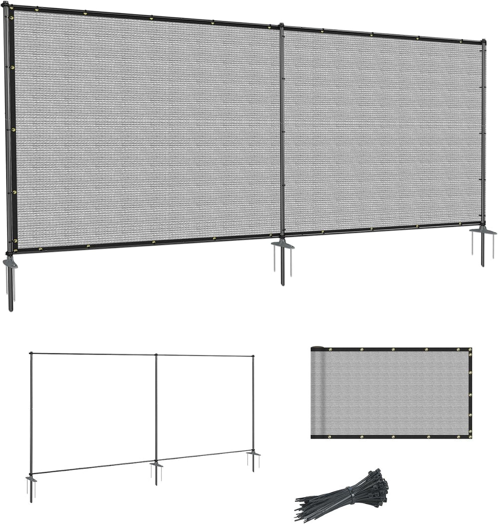 SunnyRoyal 5' x 12' Privacy Fence Screen Panel with Iron Poles Freest...