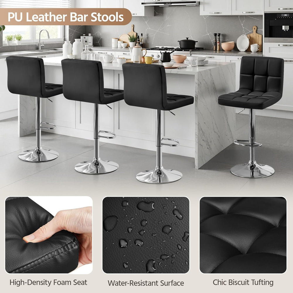 Yaheetech Bar Stools Set of 2 Adjustable Counter Height Barstools Black